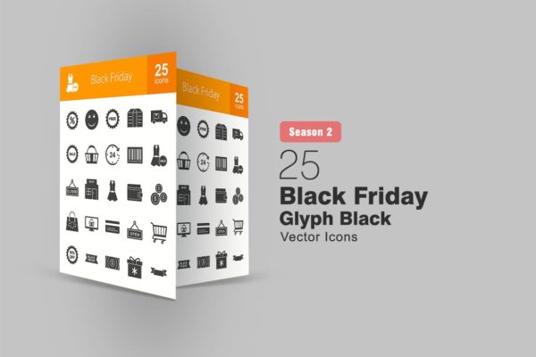 25个黑色星期五主题黑色矢量素材库精选图标 25 Black Friday Glyph Icons