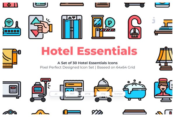 30枚医院医疗主题矢量素材库精选图标 30 Hotel Essentials Icons