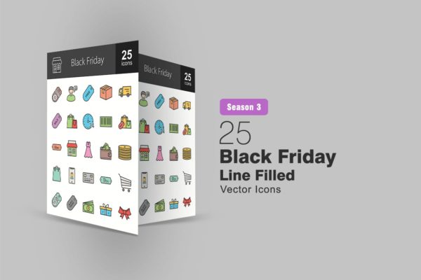 25枚黑色星期五主题填充色线性素材库精选图标 25 Black Friday Filled Line Icons