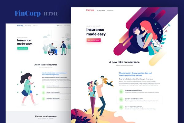金融/保险/营销网站着陆页设计模板素材库精选[PSD&amp;HTML] FinCorp – Finance, Insurance &amp; Marketing Template