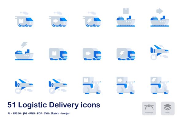 物流配送快递行业双色调扁平化矢量图标 Logistic Delivery Accent Duo Tone Icons