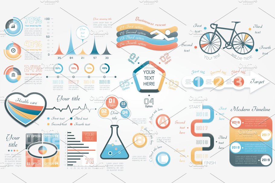 三合一信息图表元素幻灯片设计素材 Infographic Elements Bundle插图(1)