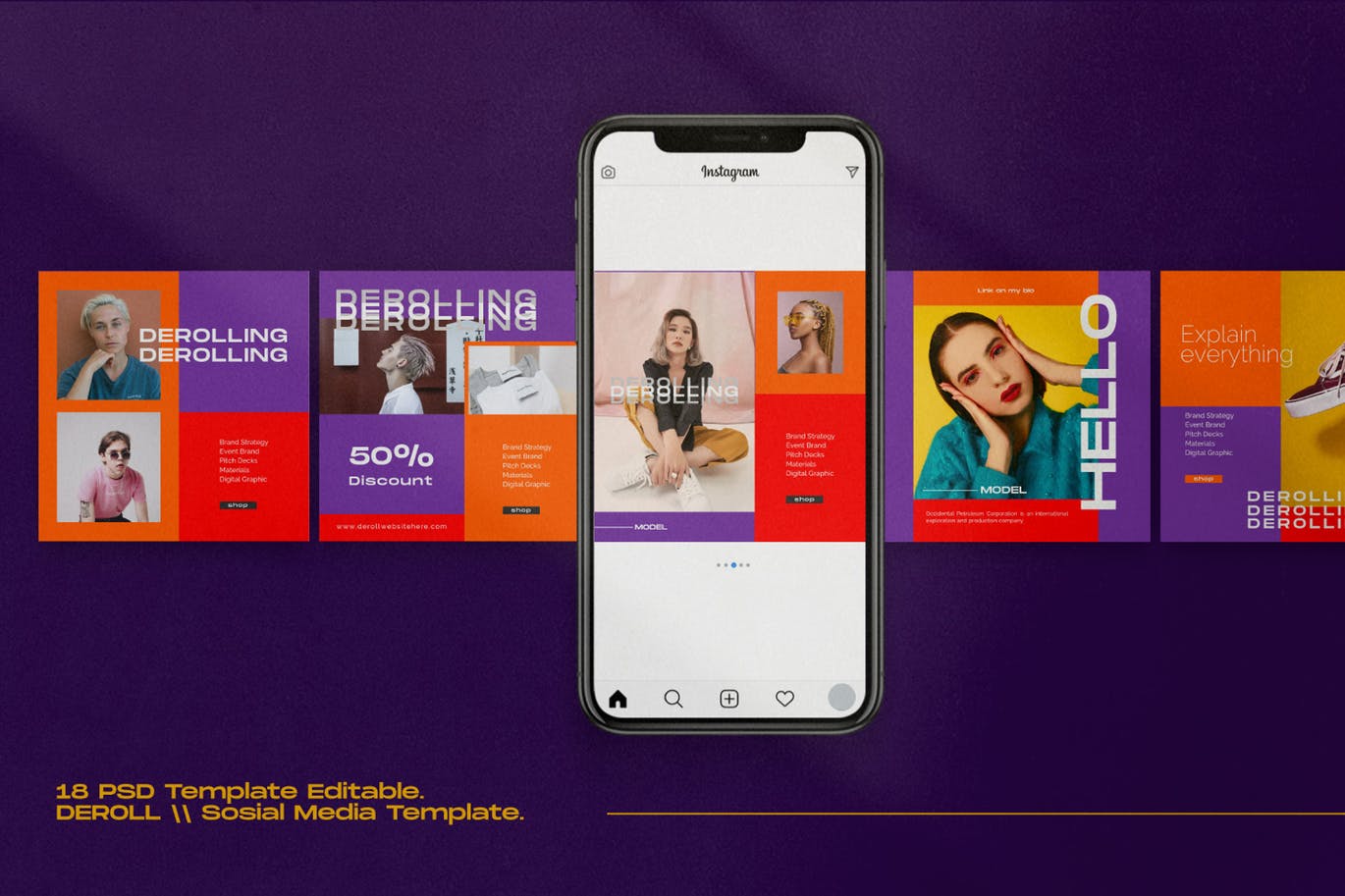 色彩主页Instagram贴图&品牌故事设计素材包v2 DEROLL PACK 2- Instagram Template + Strories插图(3)