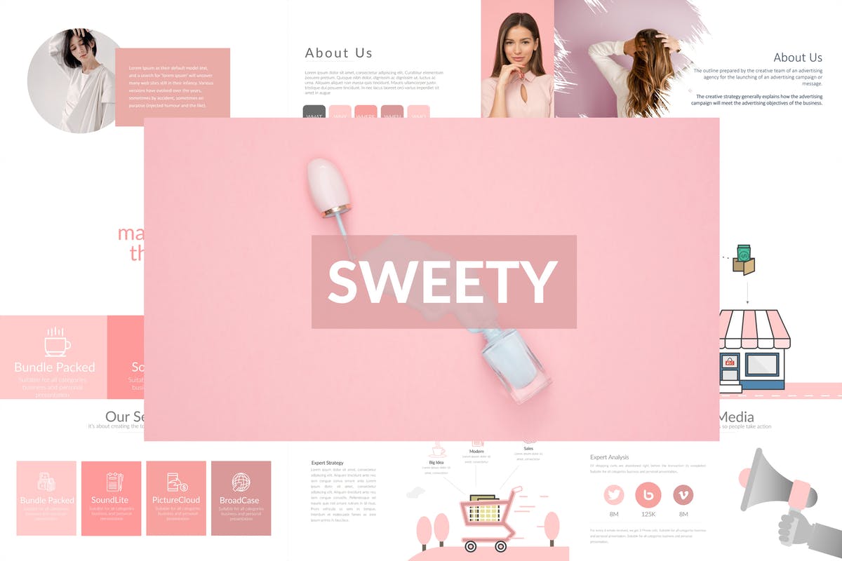 美容化妆品项目推介PPT幻灯片模板 SWEETY Powerpoint Template插图
