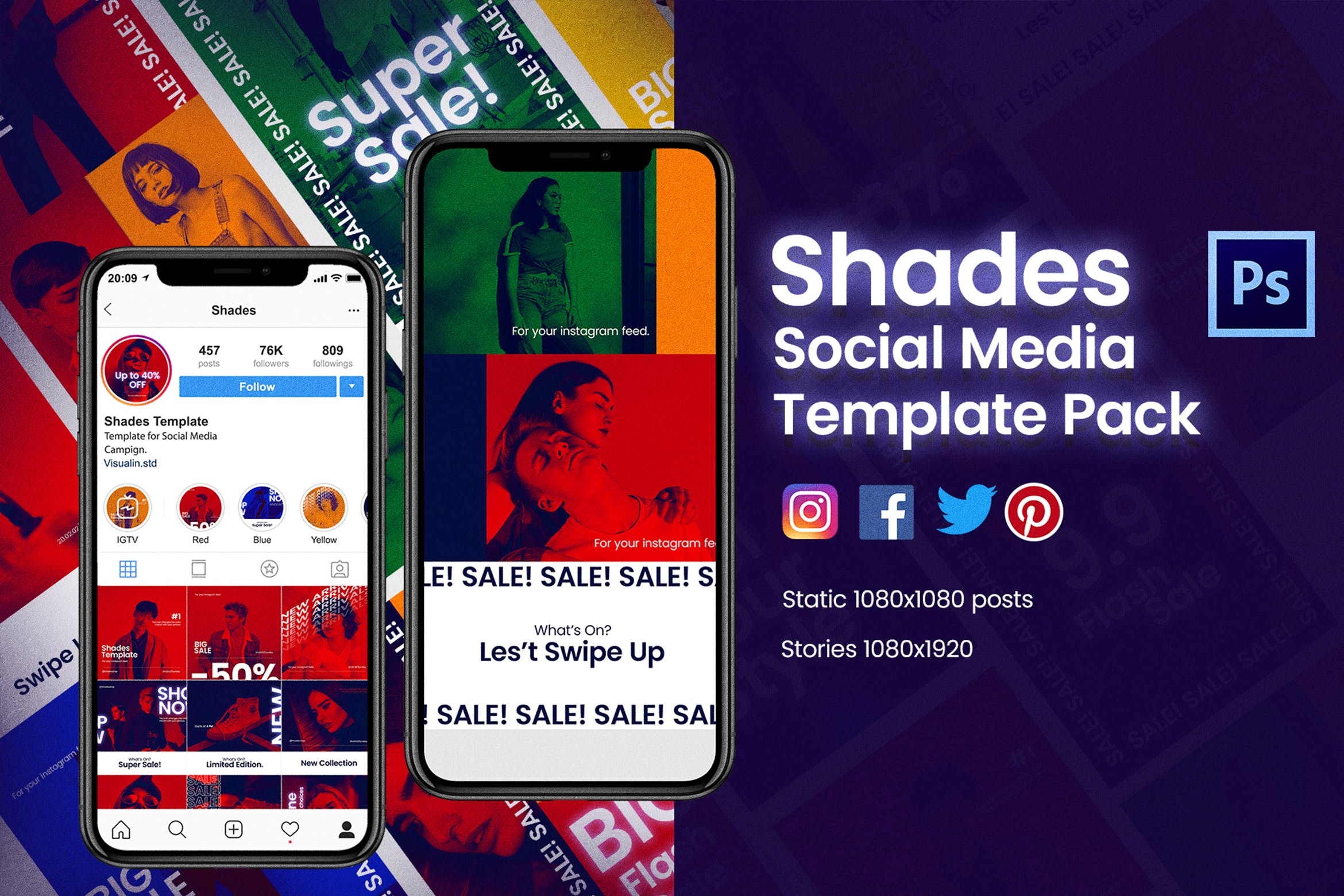 18款社交媒体品牌推广贴图设计PSD模板素材库精选 Shades Post + Story Social Media Template – JJ插图