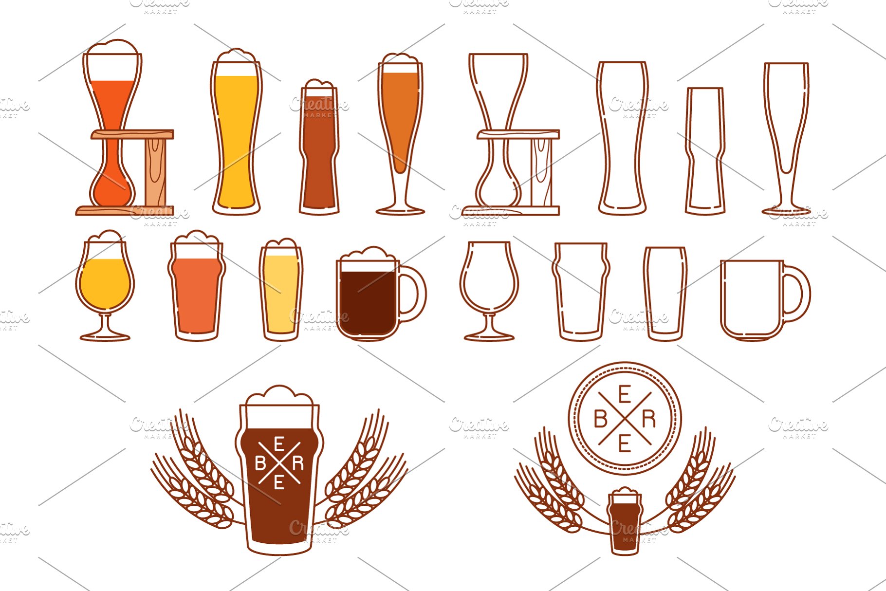 啤酒主题素材（杯子、图标&Logo） Beer glasses, icons and logos插图