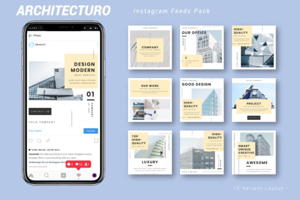 建筑设计品牌社交信息流推广设计素材包 Architecturo – Instagram Feeds Pack