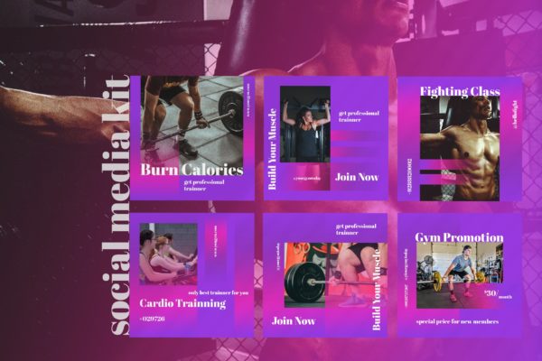 健身品牌社交推广设计素材包 Your Gym – Social Media Kit