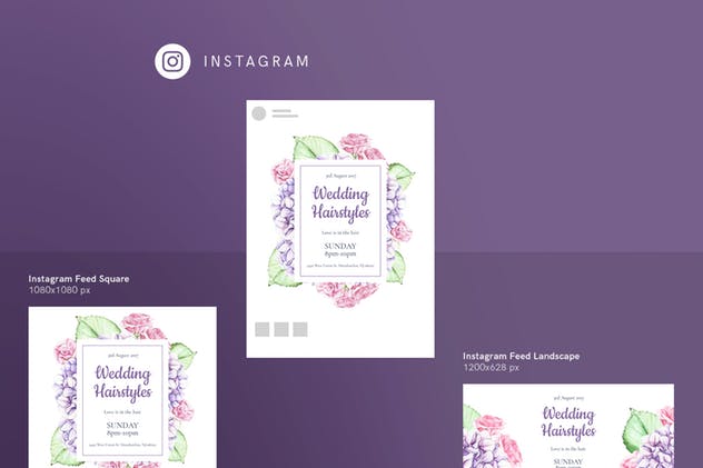 水彩花卉婚礼社交媒体设计套件 Wedding Hairstyle Social Media Pack Template插图(2)