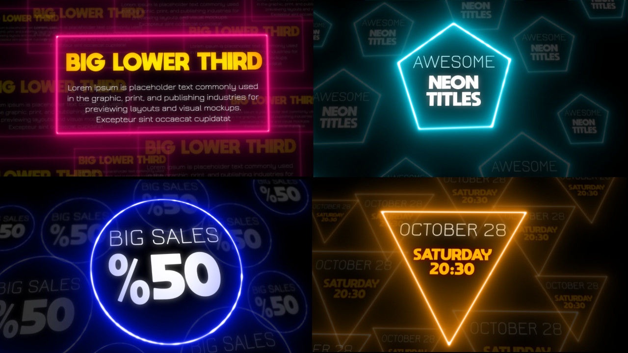 酷炫明亮创意的霓虹灯发光文字动画素材库精选AE模板