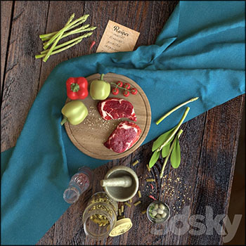 厨房食物牛肉和调味料素材之家精选3D模型