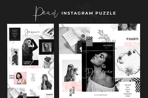 现代黑色主题的instagram社交媒体模板素材库精选 Instagram Puzzle – Pearl [psd]