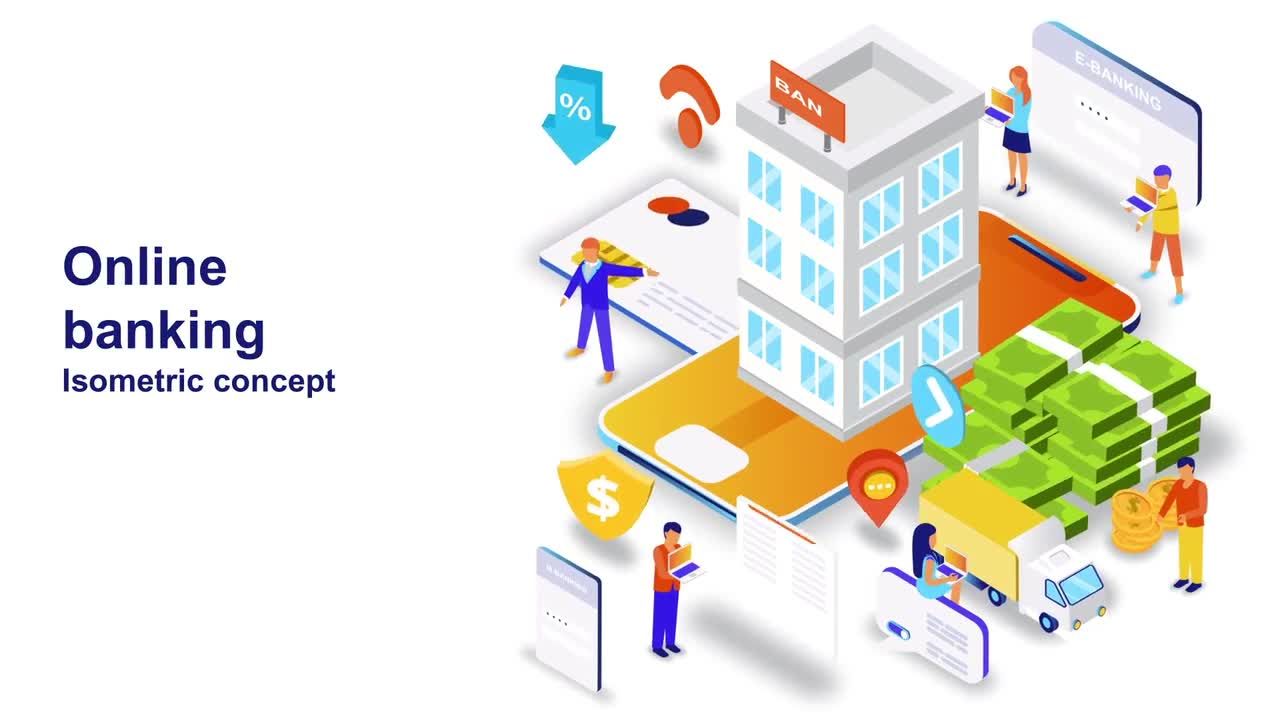 网上银行等距概念动画效果素材库精选AE模板