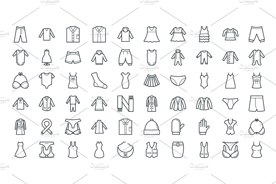 250+时尚服饰类粗线条图标 250+ Fashion and Clothes Icons插图(4)