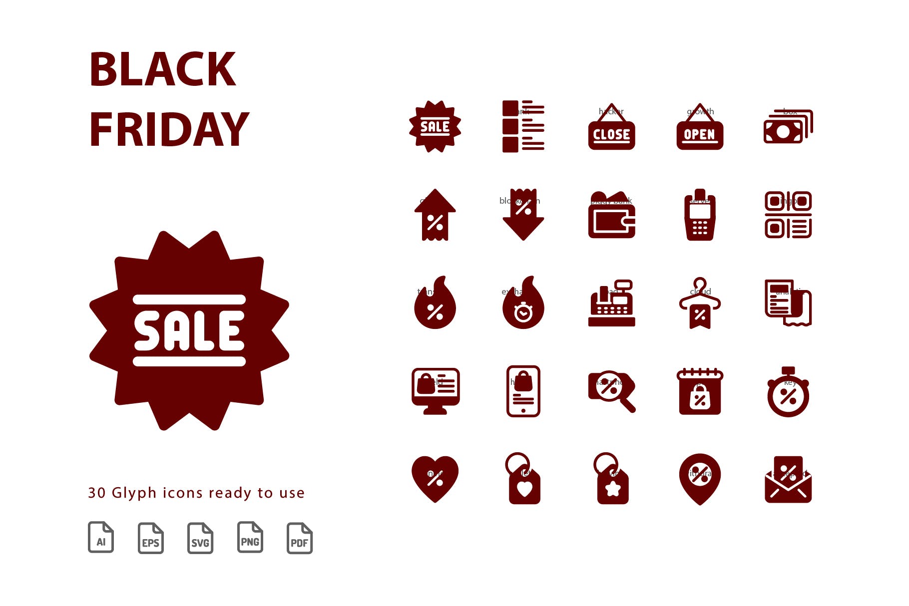 黒五购物狂欢节矢量图标设计素材 Black Friday Glyph插图(1)