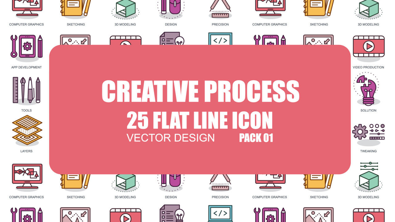 25个创作过程扁线图标素材库精选AE模板
