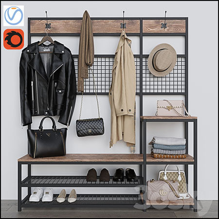 走廊衣架鞋架衣服毛巾帽子鞋子素材之家精选3D模型