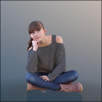 坐着的休闲美丽女孩素材之家精选3D模型