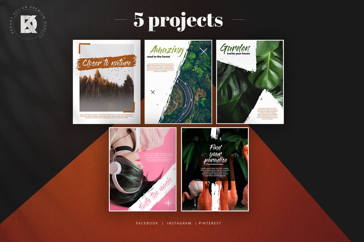 画笔笔刷设计风格社交新媒体设计素材包 Brush Social Media Pack插图(5)