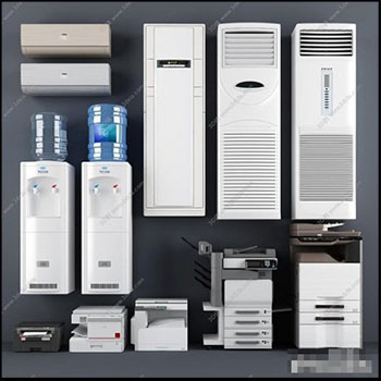 空调柜机空调挂机和饮水机打印机复印机素材之家精选3D模型