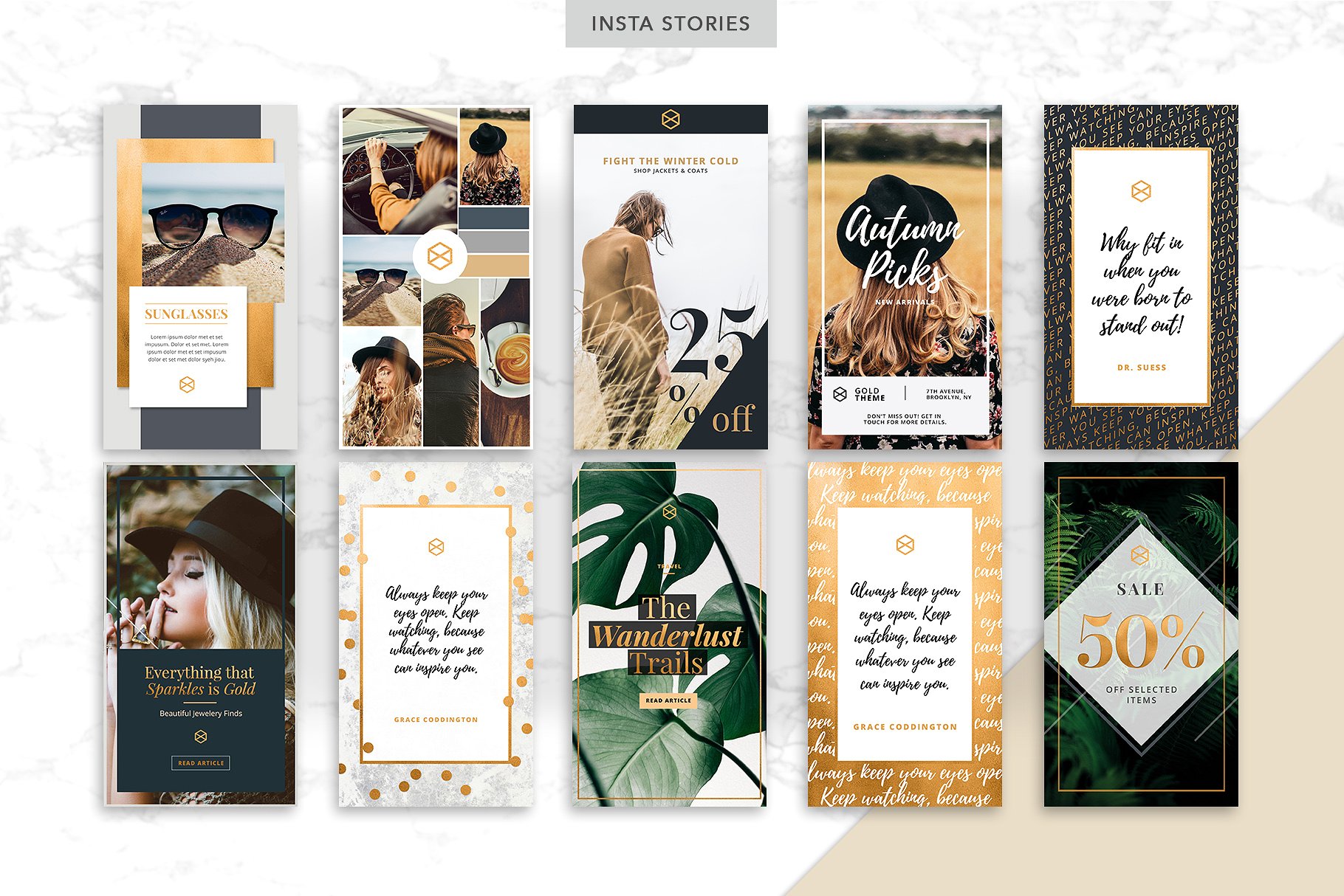 时尚生活主题社交媒体设计素材包 GOLDEN | Social Media Pack插图(4)