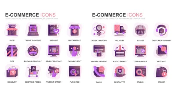现代扁平化渐变设计风格电子商务主题图标素材
