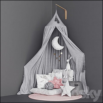 儿童公主蚊帐吊顶床素材之家精选3D模型