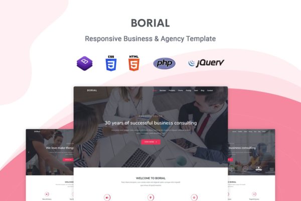 现代简约设计风格企业网站Bootstrap框架HTML模板素材库精选 Borial – Bootstrap 4 Business &amp; Agency Template