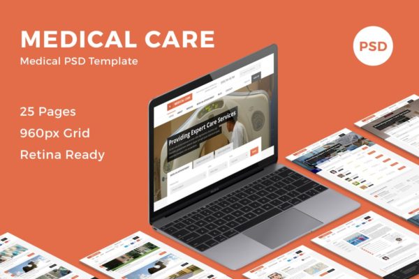 医疗保健医学主题网站设计PSD模板素材库精选 Medical Care – Medical PSD Template