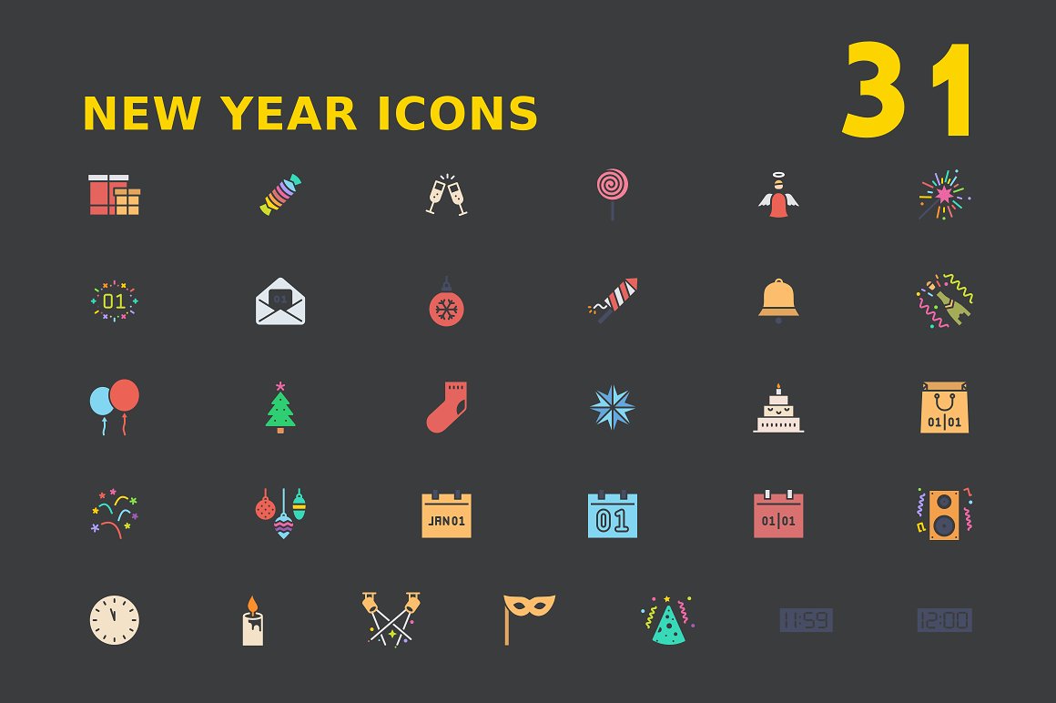 16种风格多尺寸的新年矢量图标合辑下载[png,svg]插图(6)