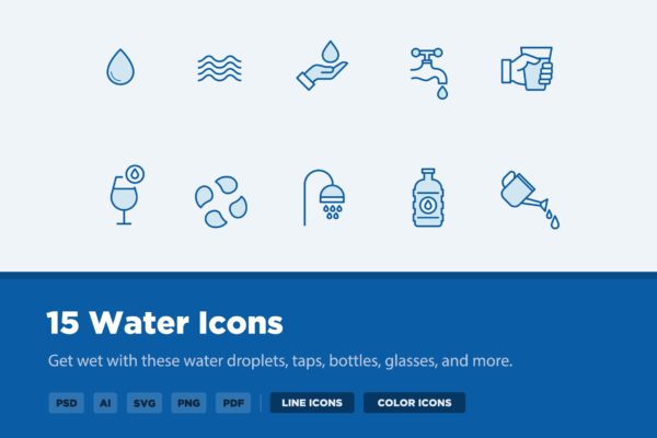 15枚供水系统主题矢量线性素材库精选图标 15 Water Icons