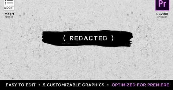 黑色笔刷动画背景字幕素材库精选PR模板 Redacted Titles | MOGRT for Premiere Pro