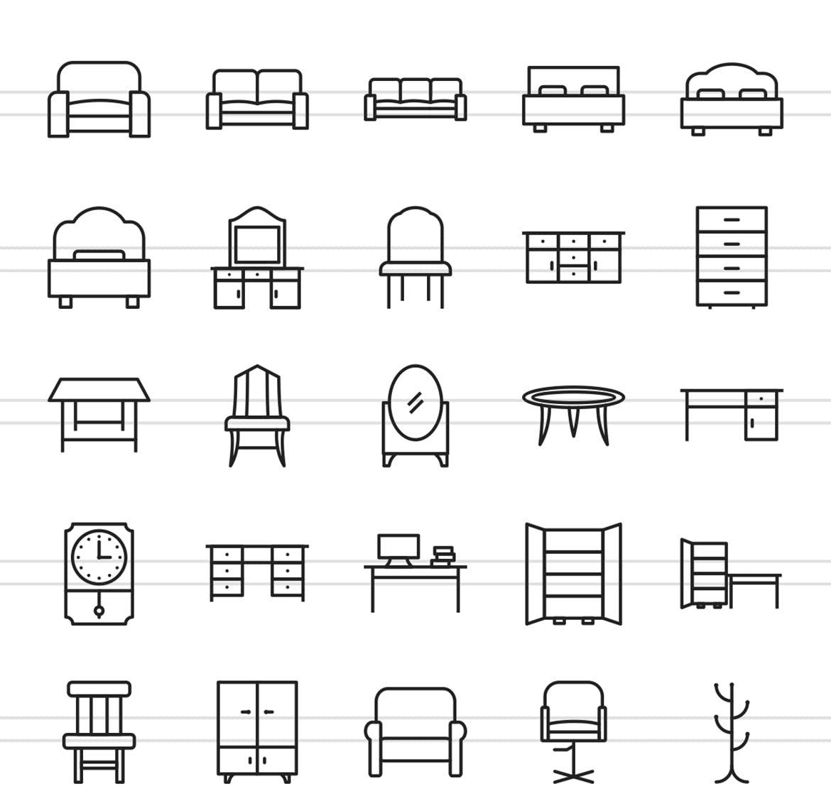 50枚家具系列线性素材库精选图标 II 50 Furniture Line Icons Season II插图(1)