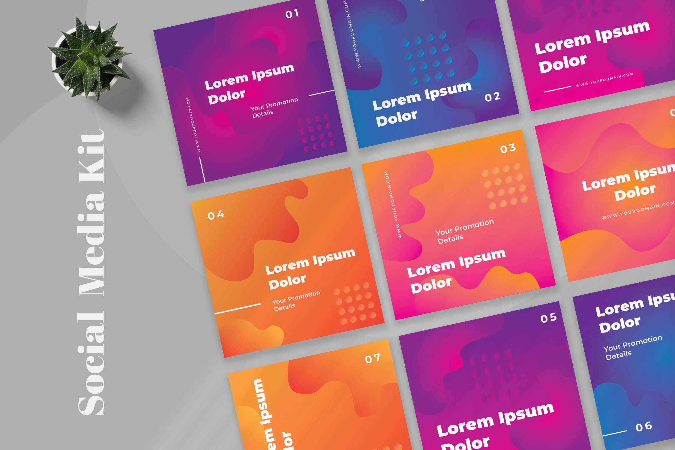 渐变色创意几何图形社交推广设计素材包 Six – Gradient Social Media Kit插图