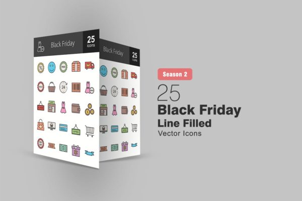 25枚黑色星期五主题填充线性素材库精选图标 25 Black Friday Filled Line Icons