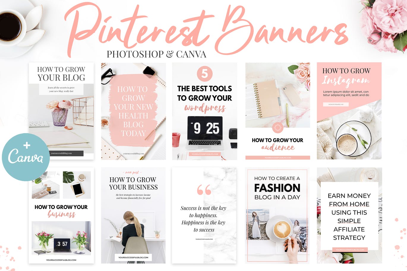 10款粉色主题Pinterest社交贴图广告设计模板素材库精选v2 Canva Pinterest Templates V.2插图