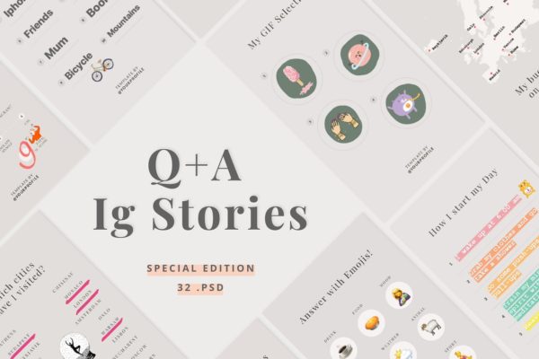 社交新媒体品牌故事贴图模板素材库精选 Q+A Stories Templates