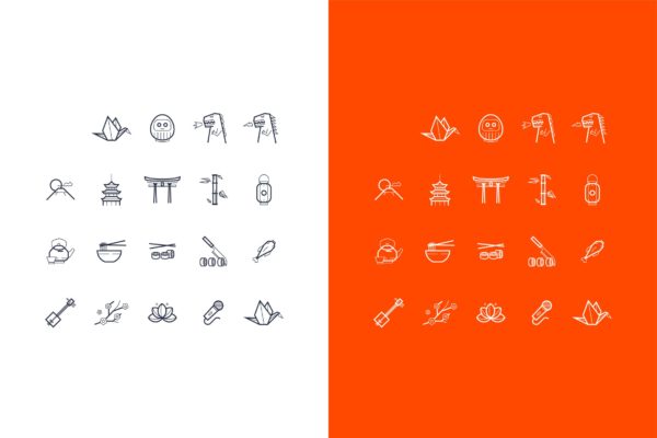 日本元素矢量线性素材库精选图标素材 vector japanese line art icons set