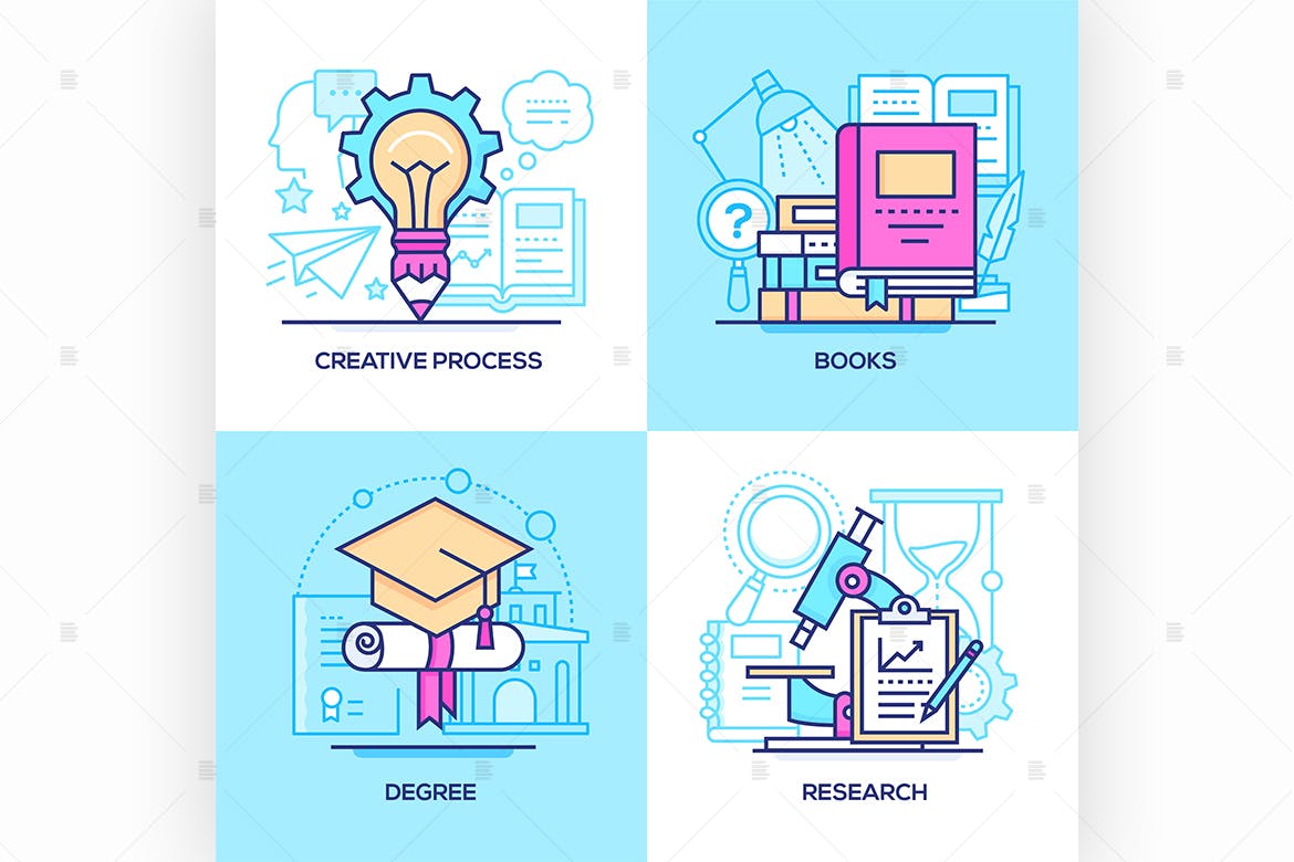 商业&在校教育主题矢量素材库精选图标 Business and online education – set of icons插图(1)