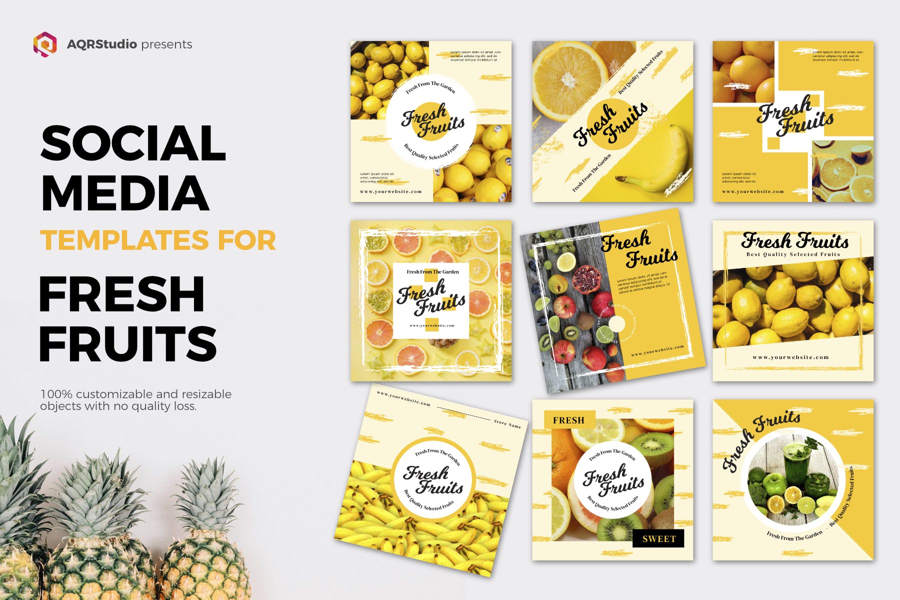 新鲜蔬果生鲜品牌社交媒体Banner图设计模板素材库精选 Fresh Fruit Media Banners插图