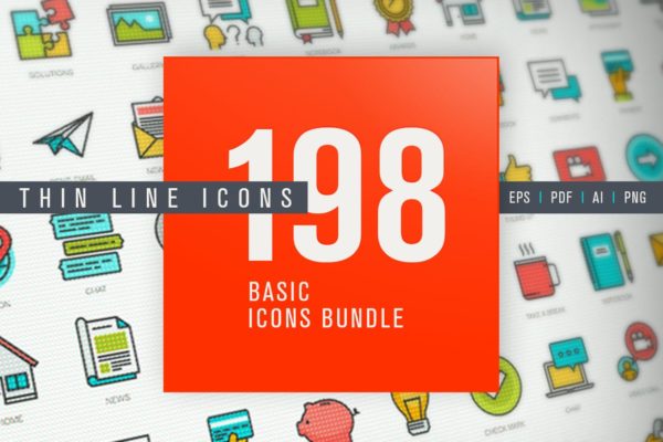 网站和应用程序设计矢量线性素材库精选图标素材包 Set of Thin Line Basic Icons Bundle