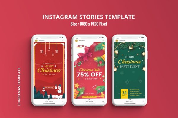 Instagram社交平台圣诞节主题促销活动广告设计模板素材库精选 Christmas Instagram Stories Template