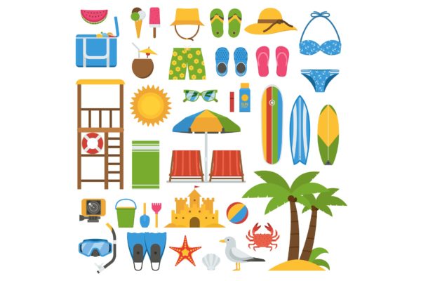夏日海滩主题素材库精选图标和元素设计素材集 Summer Beach Icons and Elements Set