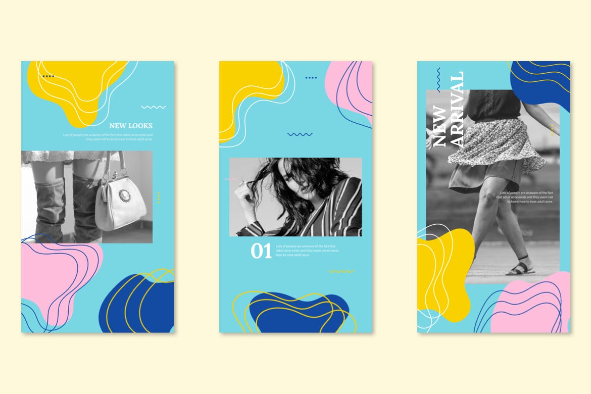 孟菲斯风格Instagram社交品牌故事宣传设计素材 Instagram Story Templates – Memphis Style插图(3)