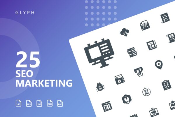 25枚SEO搜索引擎优化营销矢量字体素材库精选图标v1 SEO Marketing Glyph Icons