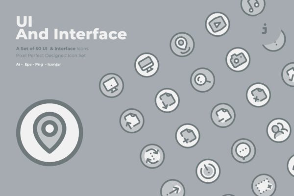 50枚UI用户界面主题双色调矢量素材库精选图标 50 UI And Interface Icons – Two Tone Style
