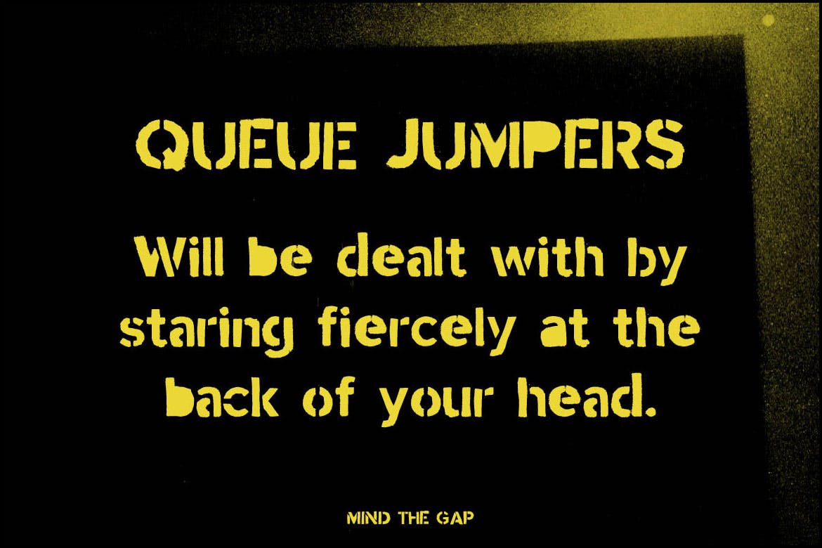 军事工业风格无衬线英文字体 Stencil font Mind the Gap插图(7)